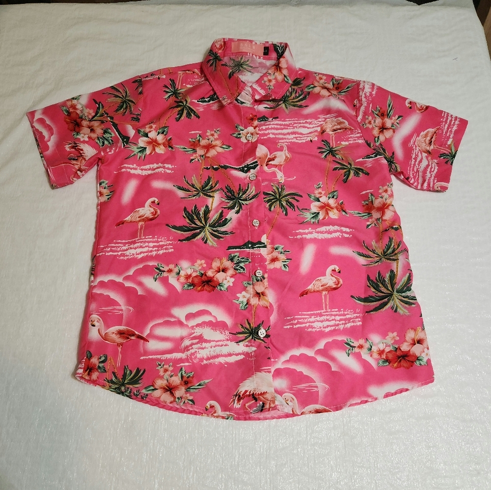 SSLR pink Hawaiian short sleeved button down shirt. Size large